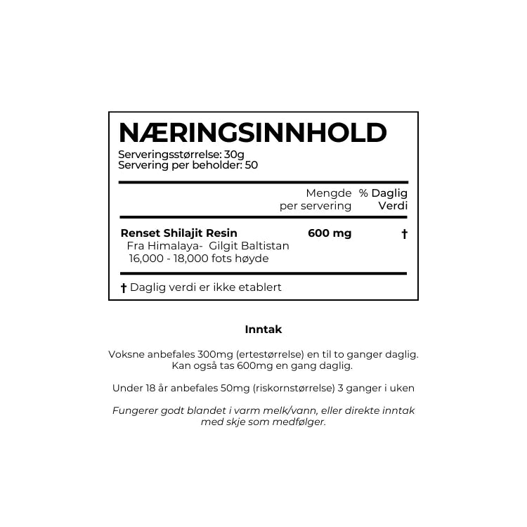 Shilajit 30g resin næringsinnhold